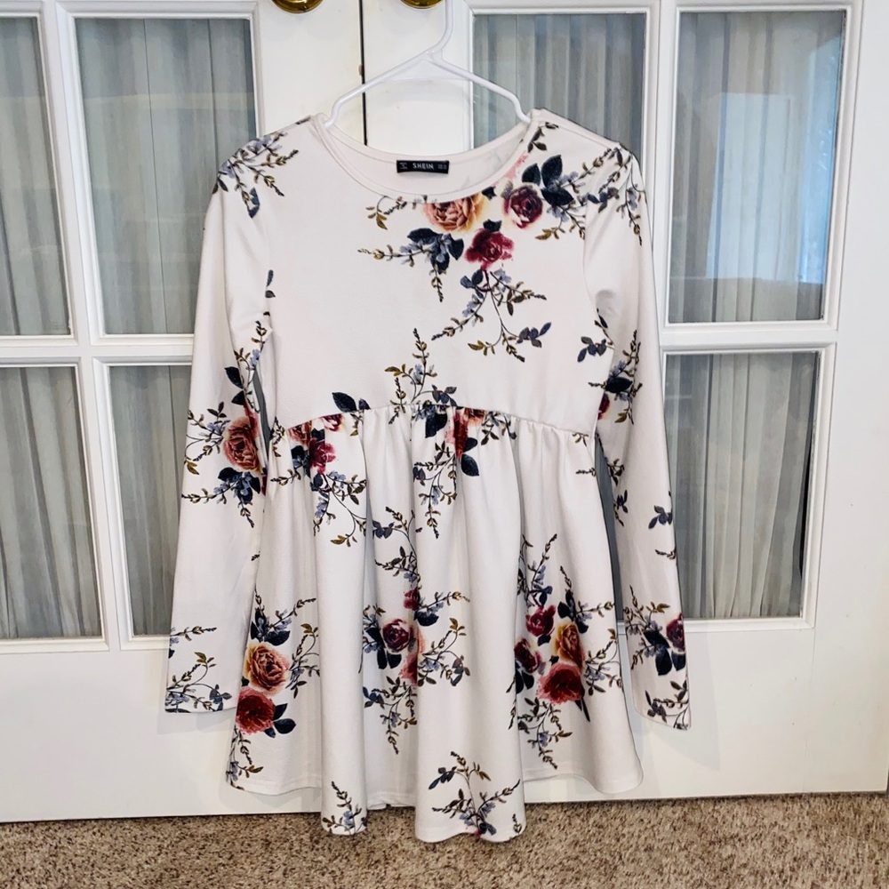 Super cute long sleeve floral dress in white (: